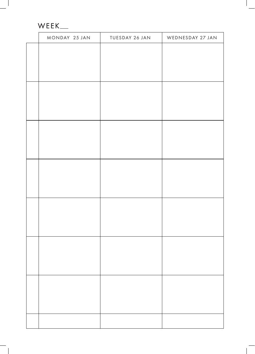 Monday to Wednesday planner spread